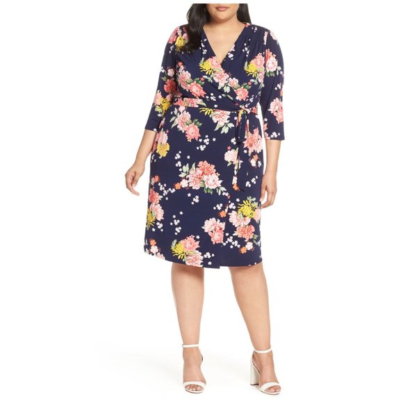SOLD Eliza J Blue Floral Faux Wrap Dress Plus Sz 24W - Picture 12 of 12
